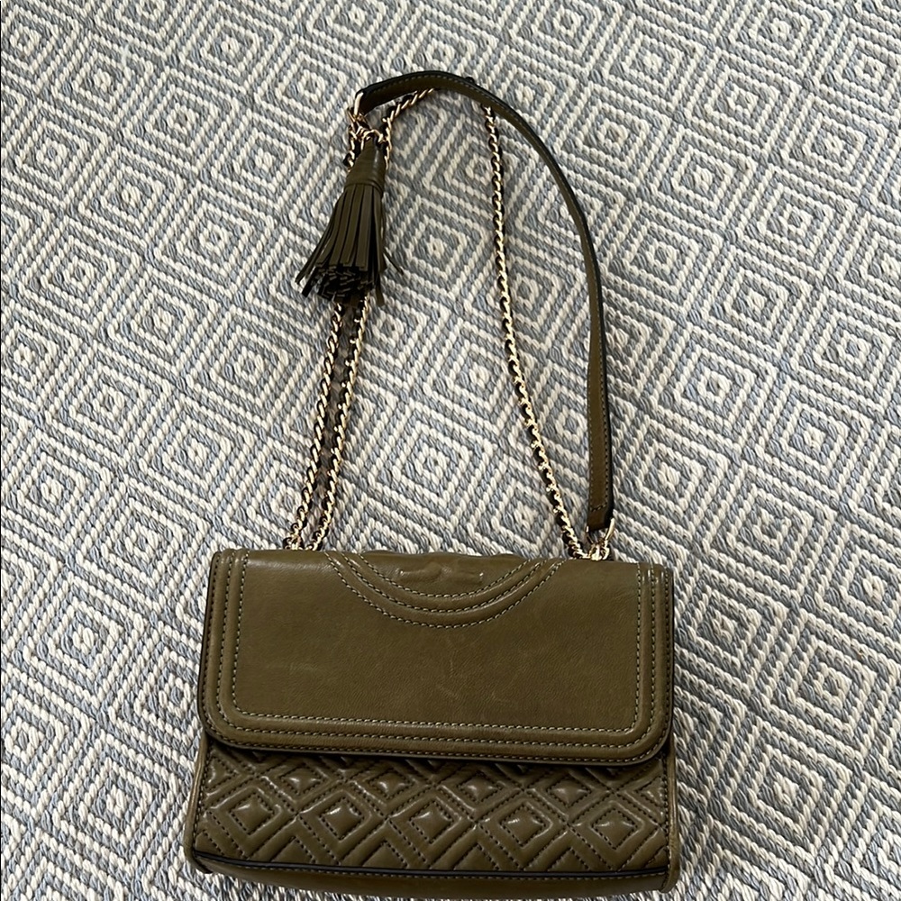 Tory Burch Olive Green Quilted Shoulder Bag